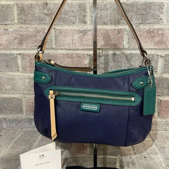 Coach Blue and Green Shoulder Bag with Adjustable Strap - Picture 1 of 8